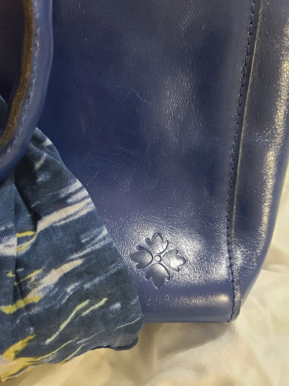 Patricia Nash Aileen Leather Top Handle Satchel Navy Peony With Scarf